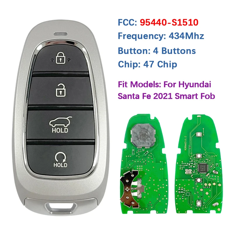 

CN020231 Aftermarket Smart Proximity Remote Fob 47 чип 434 МГц FCC 95440-S1510 для Hyundai Santa Fe 2021-2022