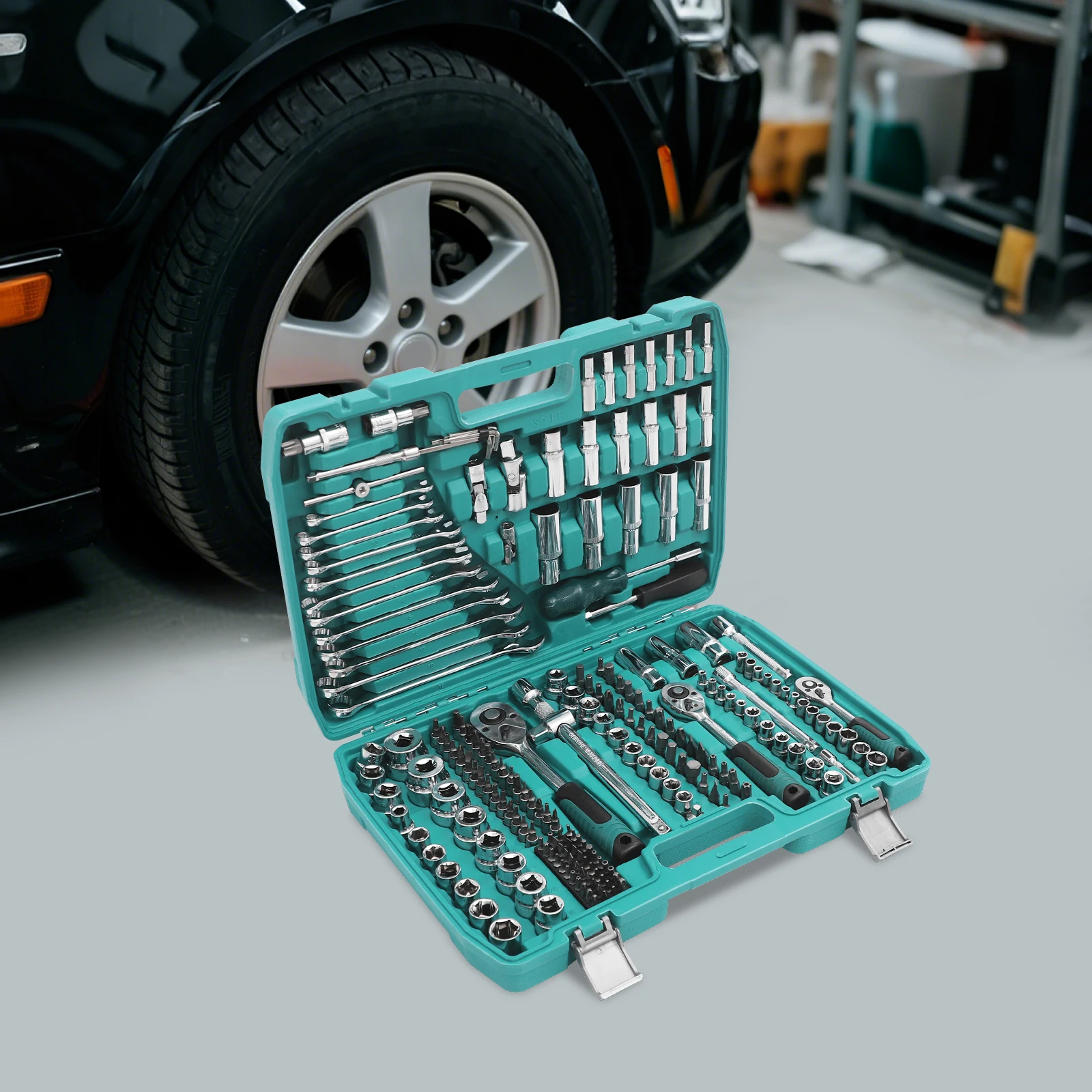 216 peças conjunto de chave de catraca de soquete caixa de ferramentas de resistência à corrosão com soquete/chave de catraca para ferramentas/construção de madeira