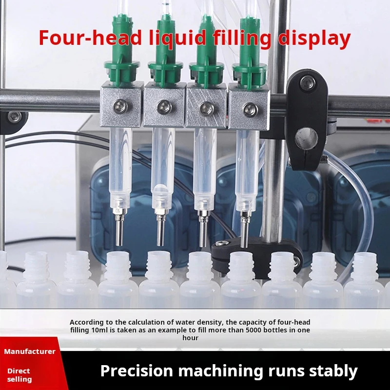 Bomba peristáltica pequeña, 4 cabezales, completamente automática, línea de montaje de líquido, máquina de llenado de aceite esencial de perfume,