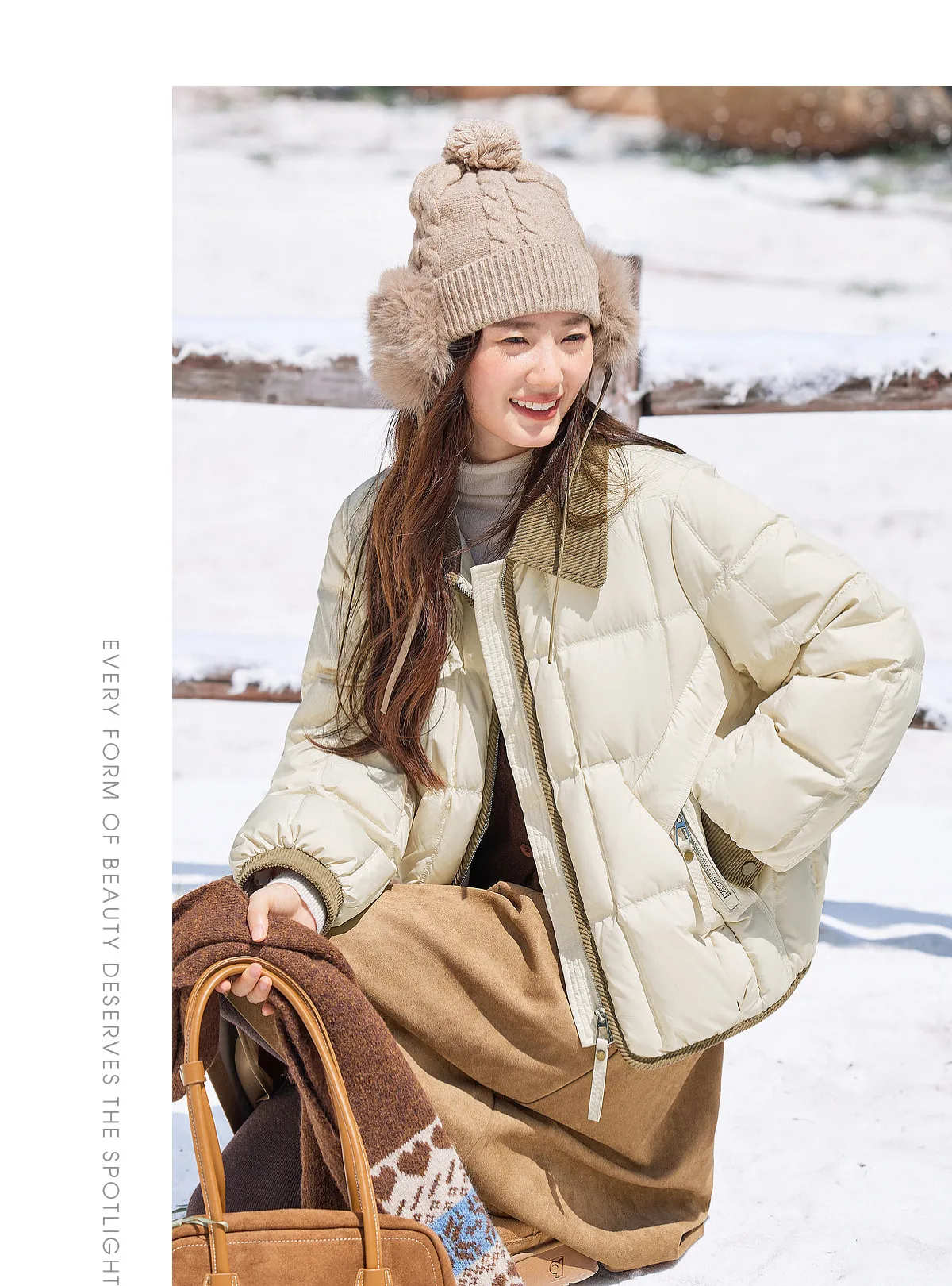 SENTUBILA 90% White Duck Down Jacket Women's 2026 Color Contrast Lapel Zip Pocket Coat Winter Loose Warm Outerwear W64YC7611
