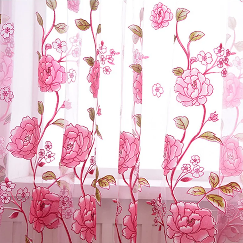 1pc Tulle Curtains Window Voile Curtain Chic Room Peony Sheer Curtain Pastoral Curtains for The Living Room Home