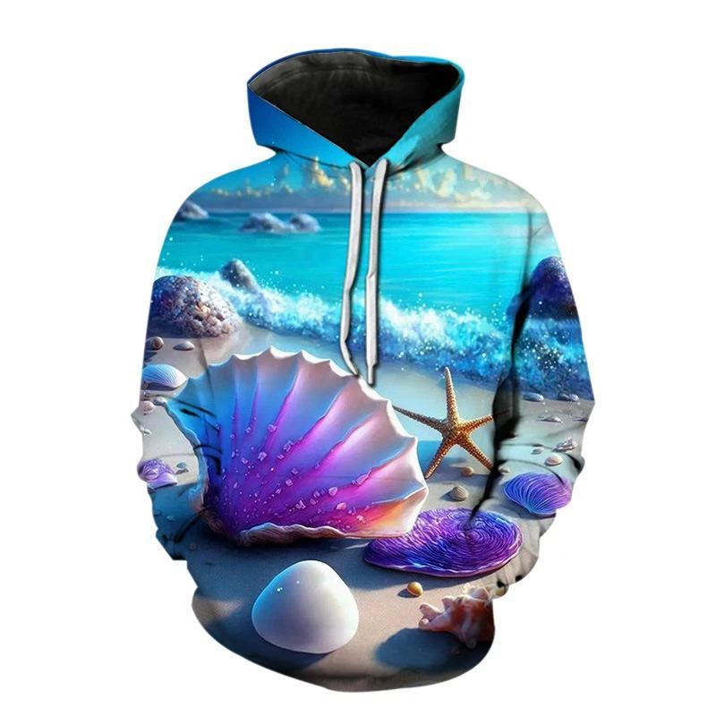 Fashion Beach Shells Pattern Hoodies For Men Trend Colorful Autumn 3D Printed Hoodie Holiday Vacation Oversized Sweatshirts