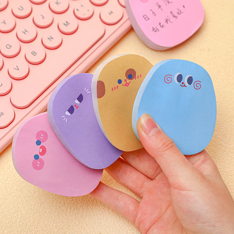 50sheets Cartoon Emoticon Post Notes, Cute Message Sticky Notes for Students, Special Shapes, High-value Stationery Sticky Notes