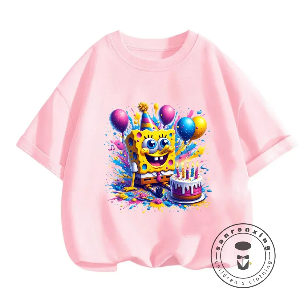 Anime-Inspired SpongeBob Print T-shirt Boys Girls Cute Hip-Hop O-neck Style Perfect for Summer Fashion at an Affordable Price