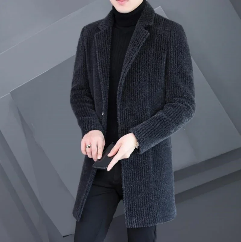 

2024 High-end Feel Men Fashion Handsome All Woolen Coat Suit Collar Long Trench Coat Woolen Coat Thick Casual Winter Jacket Men