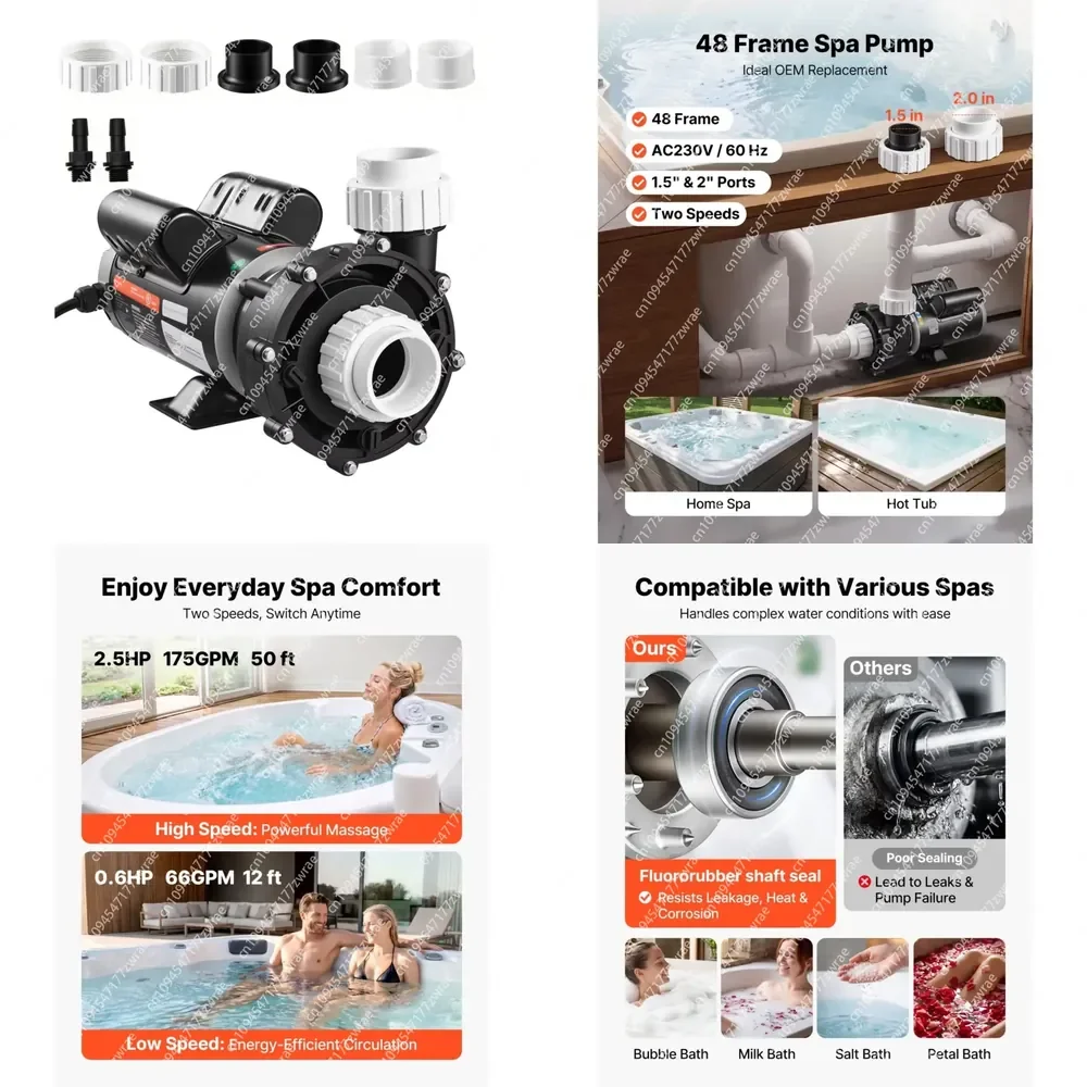 2HP 2-Speed Hot Tub Pump 48 Frame 1.5