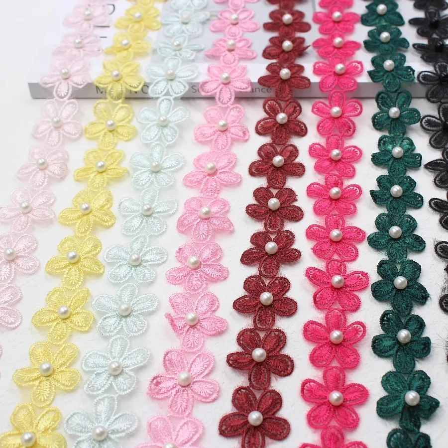 2yards 27mm Beaded Flower Lace Embroidery Mesh Ribbon for Clothing Dress Embellishment DIY Sewing Fabric Accessoires