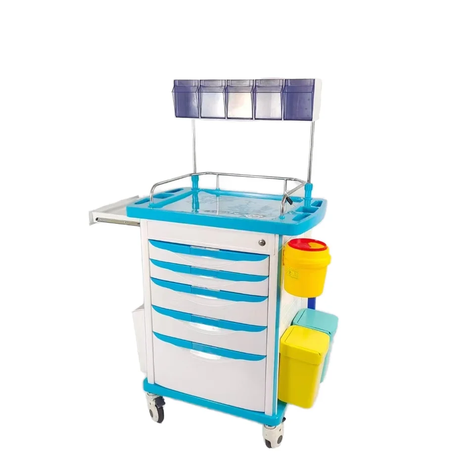 Multifunctional ABS Anesthesia Nurse Cart Stainless Steel Hospital Trolley for Operating Room First Aid Nursing Applications