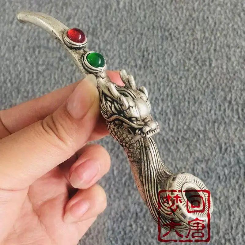 

Rare old Qing Dynasty copper pipe,1840,Dragon&gemstone,best collection,free shipping