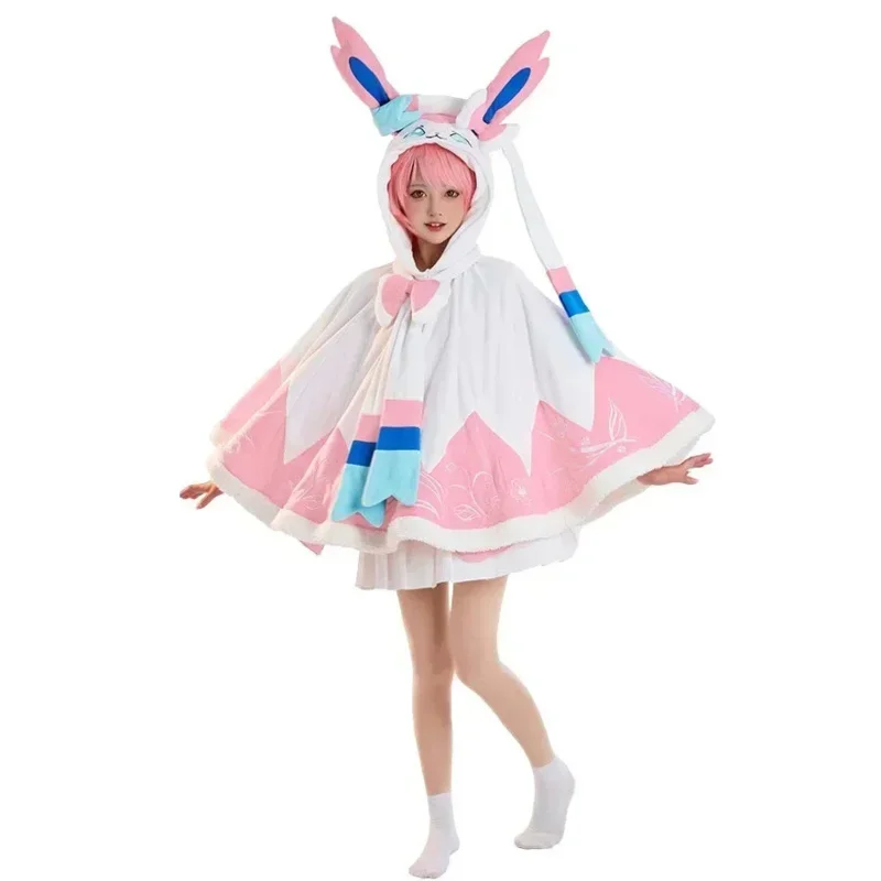 Anime Sylveon Cosplay Kawaii Halloween Cloak  Hooded Blanket Live Youtuber Ninfia Nymphali Costume for Women Girl