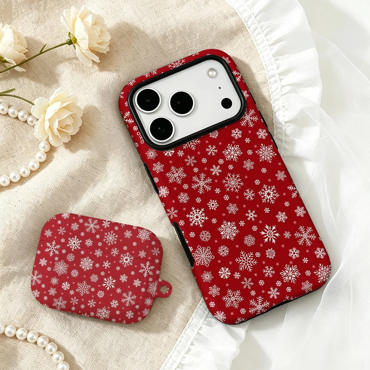 2 in 1 White Snowflakes Red Fo - đánh giá và giá Airpod Case Cover