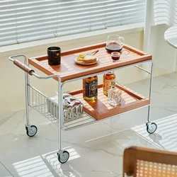 Simple Solid Wood Dining Cart, Internet Famous Mobile Storage Trolley, Tea Table, Living Room