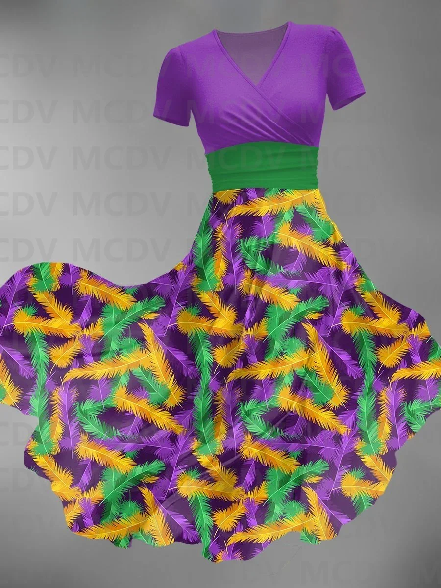 Vestido feminino sexy com decote em v, Mardi Gras vintage, impressão 3D, vestidos femininos