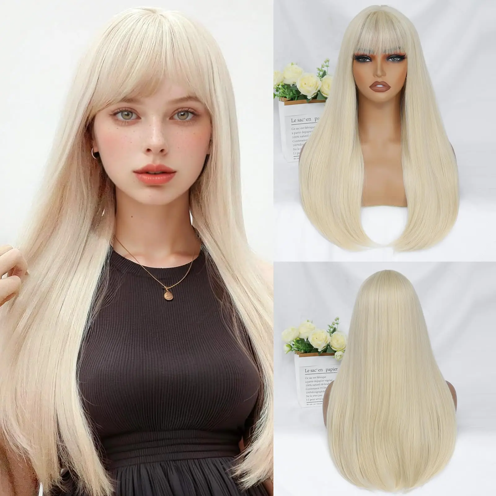 

Светло-золотистый синтетический парик длиной 26 дюймов для длинных прямых волос, для косплея на Хэллоуин, для ежедневных вечеринок, термостойкий парик.