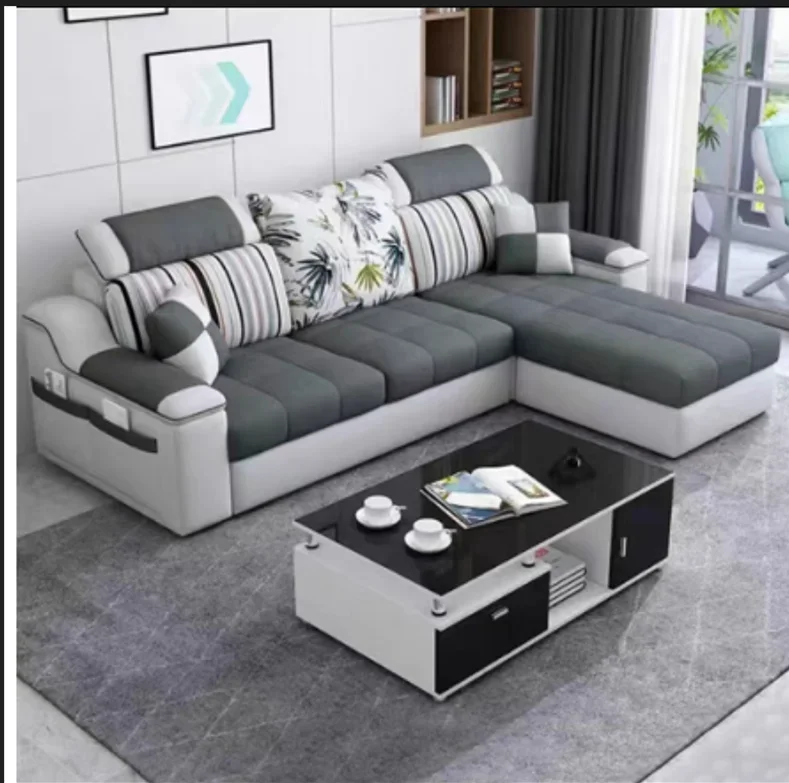 Fabric sofa small apartment simple modern living room removable and washable corner three seat fabric sofa