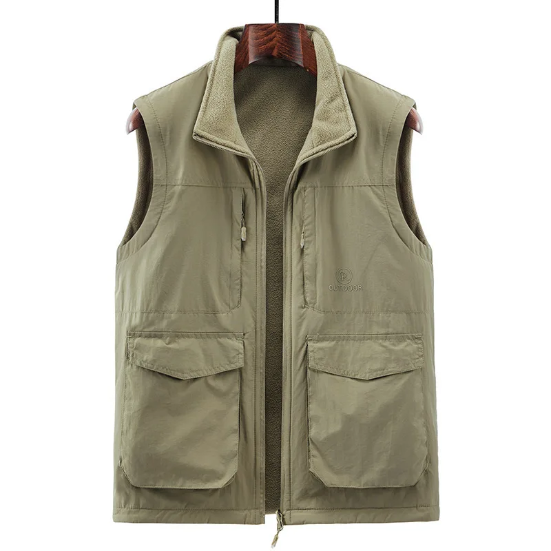 

2023 Men's Autumn and Winter Double-Sided Quick-Drying Polar Fleece Waistcoat Fleece-Lined Warm Stand-up Collar Vest