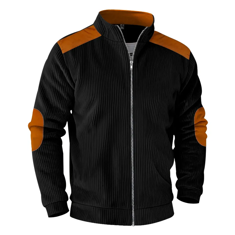 Herren Stehkragen Cordjacke, Farbblock-Design, Reißverschluss-Mantel, Retro, Locker Geschnitten, Lässig, Langarm, Herbst-Winter, Alltag, Streetwear – Detail 20