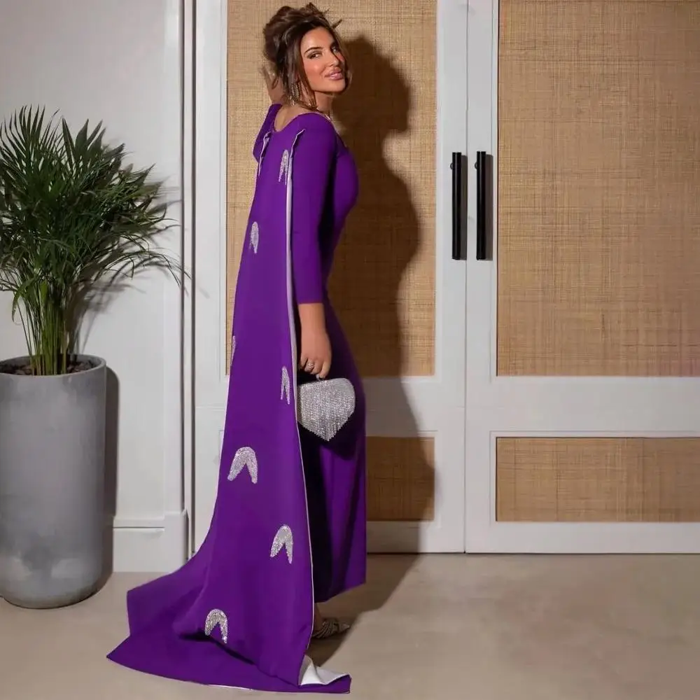 Robe de soirée en Satin et cristal, tempérament personnalisé, haute qualité, manches longues, col rond, longueur au sol, robes d'occasion sur mesure