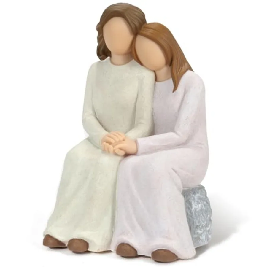 Mother Daughter Resin Figurine, Hand-Painted Mom Daughter Sculpture Artwork, Family Memorial, and Home Décor