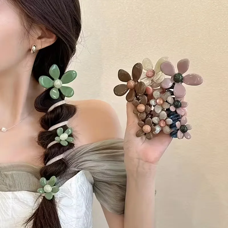 1 Stück Spiralförmiges Haarband mit Telefonkabel-Design, mehrfarbige Blumenverzierung – Spiralförmiges Haaraccessoire mit Telefonkabel-Design – Detail 8