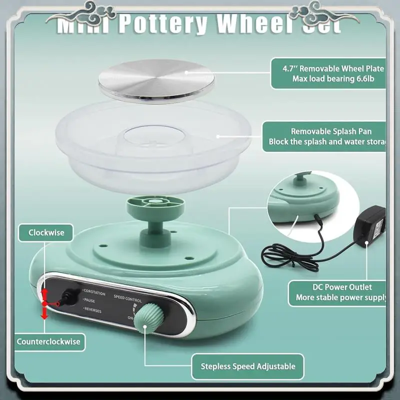 Mini Pottery Wheel,4.7-Inch Pottery Wheel For Teen And Adult Beginners, 3 Lbs Air-Drying Clay,Home DIY Craft Kit Us Plug Durable
