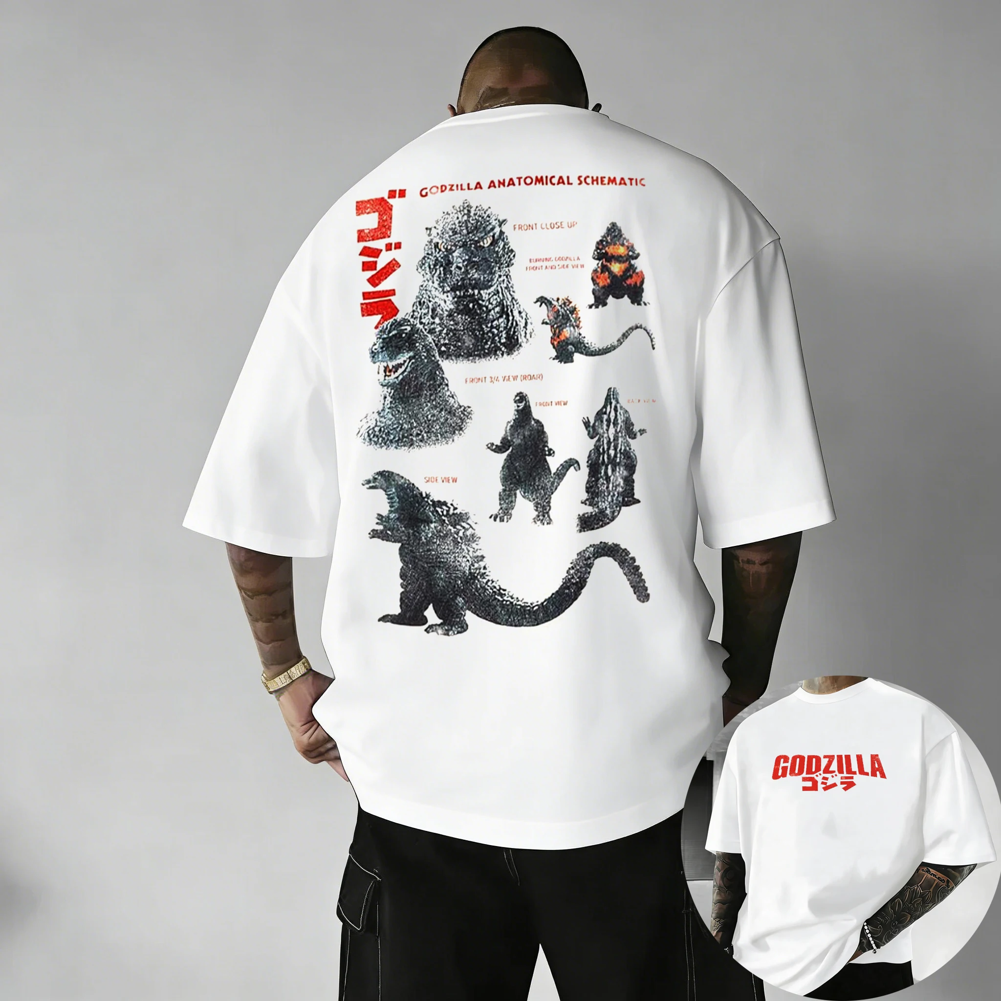2026 New Hot Anime JP Movie Godzilla Vintage Print Cotton T-Shirt Men Women Kids Family Clothes Short-Sleeve Casual Tee Tops - view 3