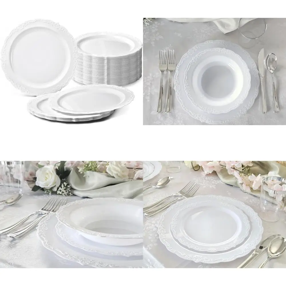 

Одноразовые пластиковые тарелки для вечеринок, упаковка 120 шт., размер закуски/десерта 7,5 дюймов, однотонные белые для свадеб и встреч