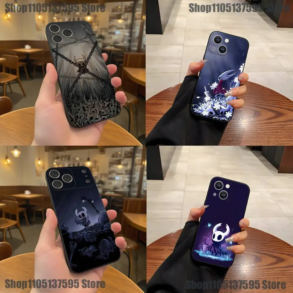 

H-Hollow Knight Silksong Phone Case For iPhone 17,16,15,14,13,12,11,Pro,XS,Max,XR,Plus,E,SE4,Mini Black Soft Cover