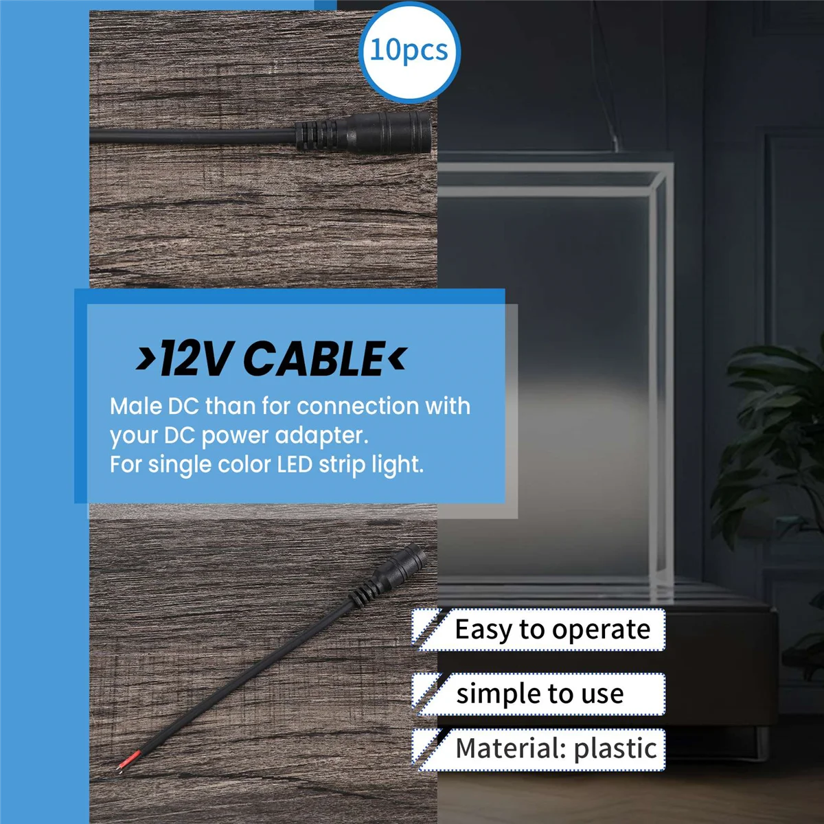 10 buah 12V DC steker daya Perempuan Jack Plug konektor kabel 5.5X2.1mm dengan kabel 15CM untuk CCTV LED Strip cahaya