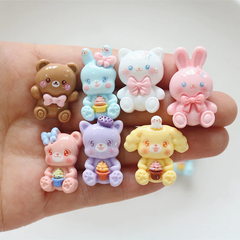 10 Pcs New Mini Cute Cartoon Bear, Rabbit, And Puppy Series Resin Scrapbook Diy Jewellery Hairpin Accessories Decorate Craft