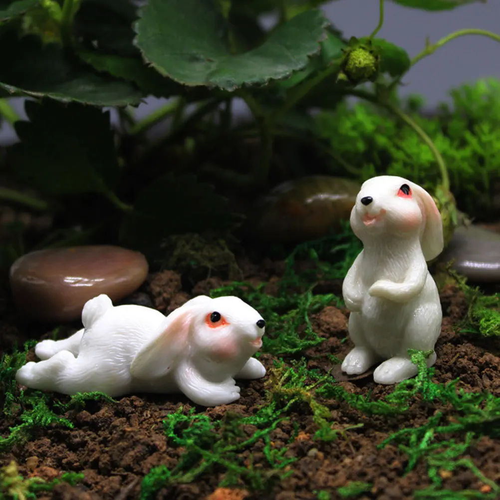 

4 Pcs Garden Ornaments Cute Tiny Bunny Mini Resin Small Rabbit Figure for Bonsai Figurine