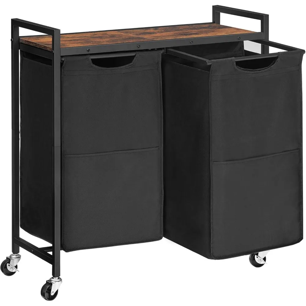 

Laundry Basket, Laundry Sorter, 2 Knot, 2 X 13 Gallon (49.5 L), Laundry Basket with Wheels, Cart, Pull-out and Detachable Oxford