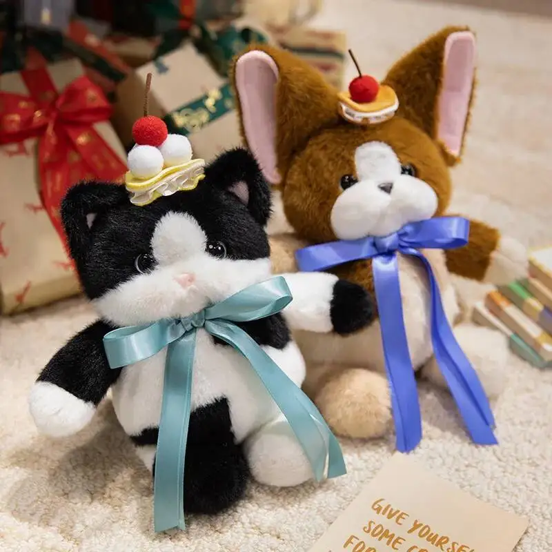 

28cm Funny Cute Soft Cat Cow Cat Plush Toys Siamese Kitten Pillow Bed Sleep Home Decor Doll for Birthday Gift