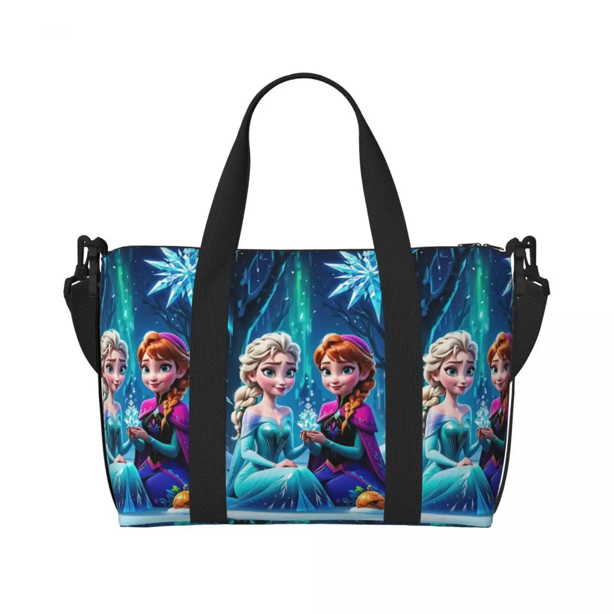 

Custom Frozen Kawaii Princess Beach Tote Bag Women Classical Elsa&Anna Large Compartment Beach Gym Travel Bags