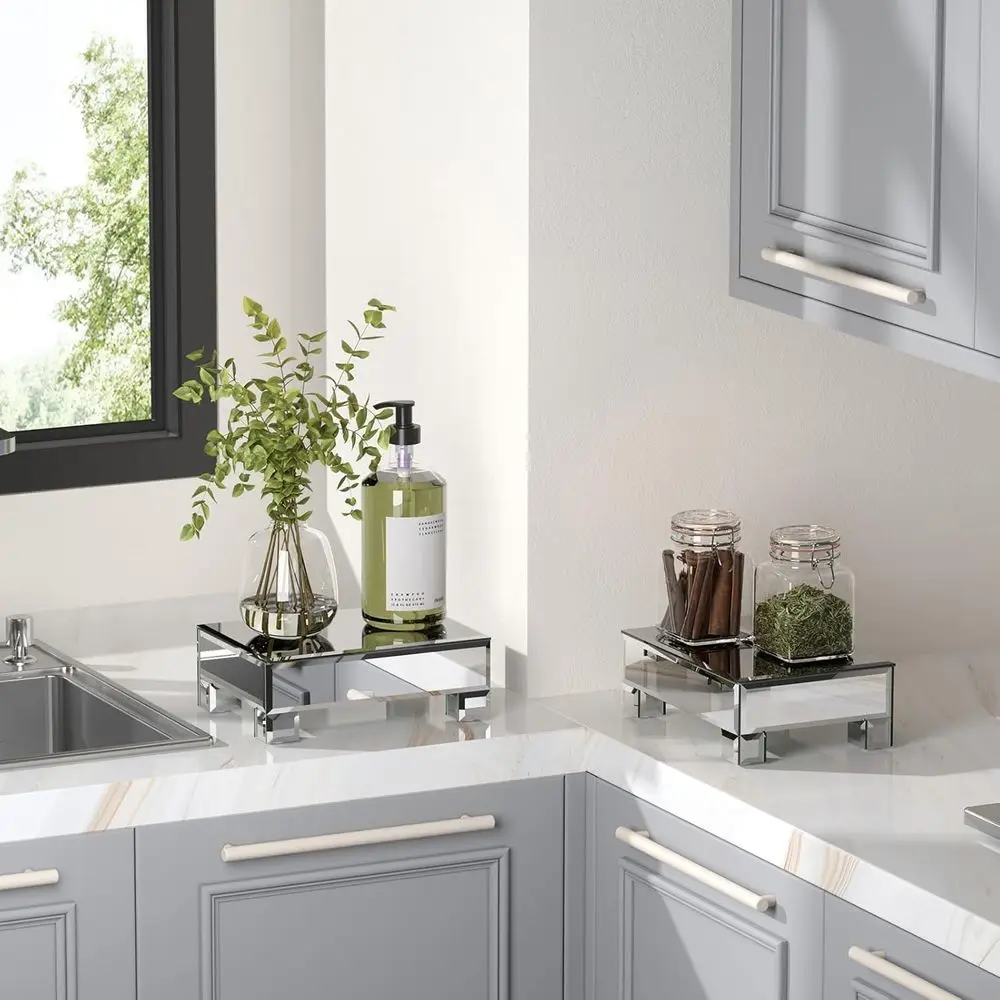 

Set o 2 Mirrored Risers or Display, Mirrored Display Stand, Glass Perume Tray or Vanity, Bathroom Counter Decor Organizer