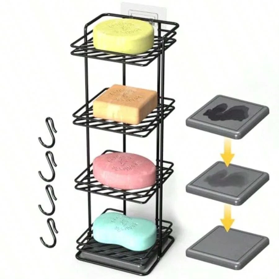 

2-Tier Soap Holder With Diatomite Mat Rustproof Metal Shower Organizer For Bar Soap Shampoo Bars Sponges Skincare Fast-Drainage