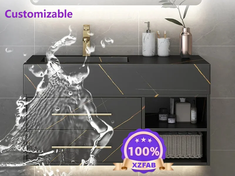 Factory Direct 2026 Rock slab bathroom cabinet light luxury wall-mounted smart mirror washbasin cabinet combination washbasin