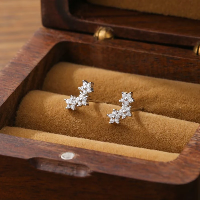 Rrjzz Moissanite Climber Flower Stud Earrings Certified D Color VVS1 Lab Created Imitation Diamond Women Earring Jewelry Gift