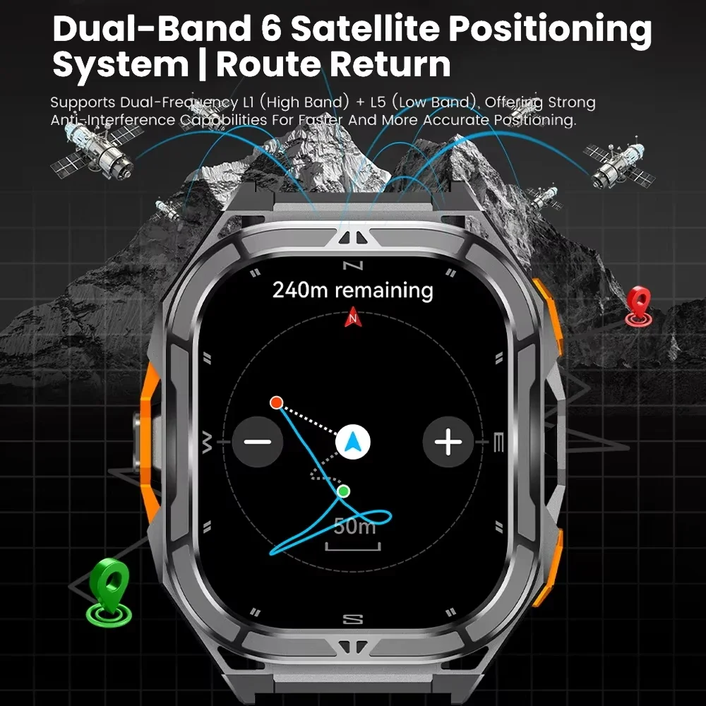 2025New GPS الساعات الذكية للرجل 1.96 بوصة HD AMOLED شاشة البوصلة بلوتوث دعوة 5ATM مقاوم للماء الرياضة ساعة ذكية أندرويد iOS