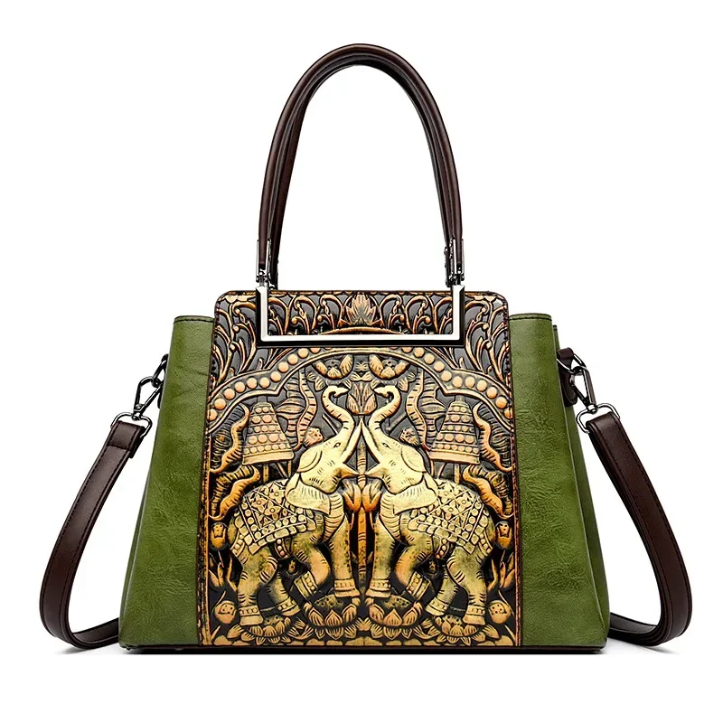 Luxury Designer Embossed Shoulder Bag Retro Ethnic Tote Bags for Women Fashionable Purse Crossbody Bag Female Trend Handbags