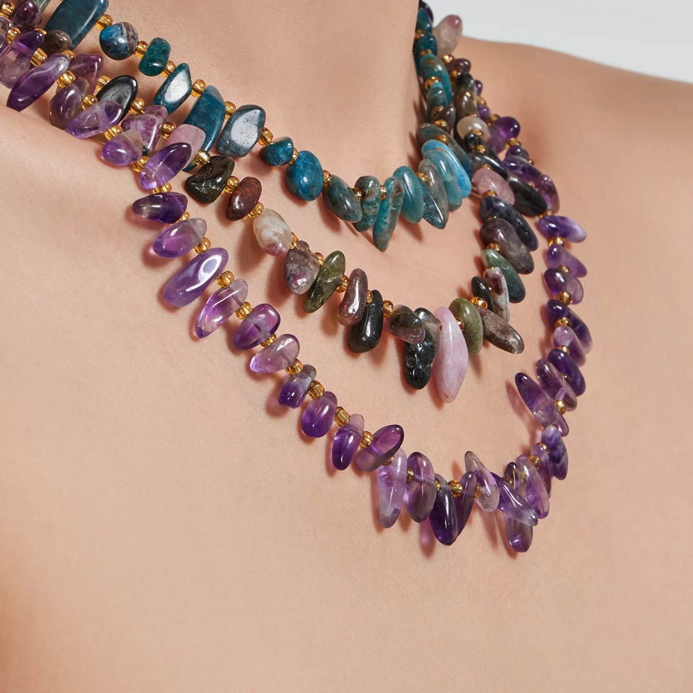Elegant Irregular Natural Blue Stone Beaded Necklace Steel Waterproof Adjustable Boho Choker For Women Easter Mother's Day Gift