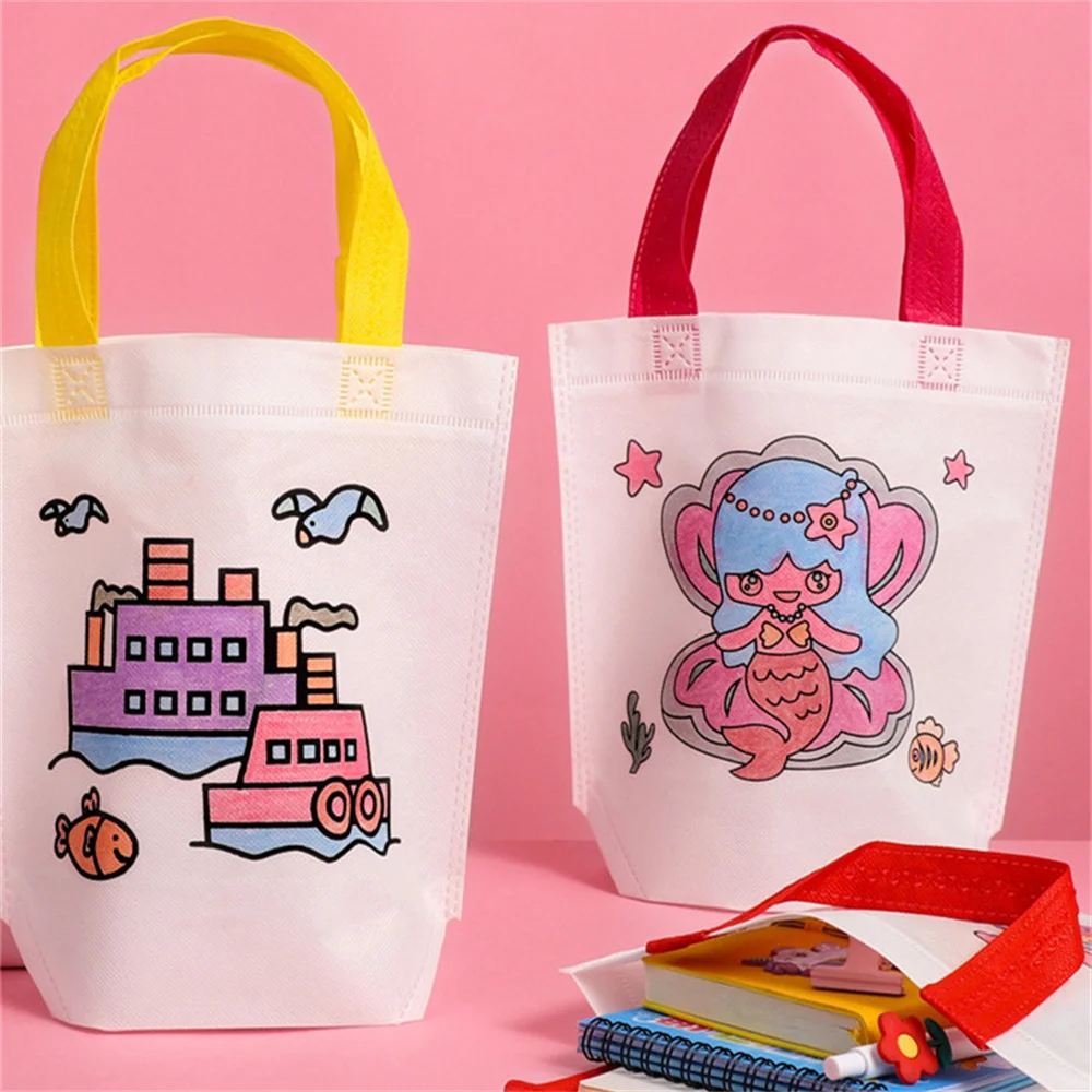 Bolsa não tecida em branco para mulheres, grafite DIY criativo, padrão dos desenhos animados, sacola de compras reutilizável, lona de pano, sacola