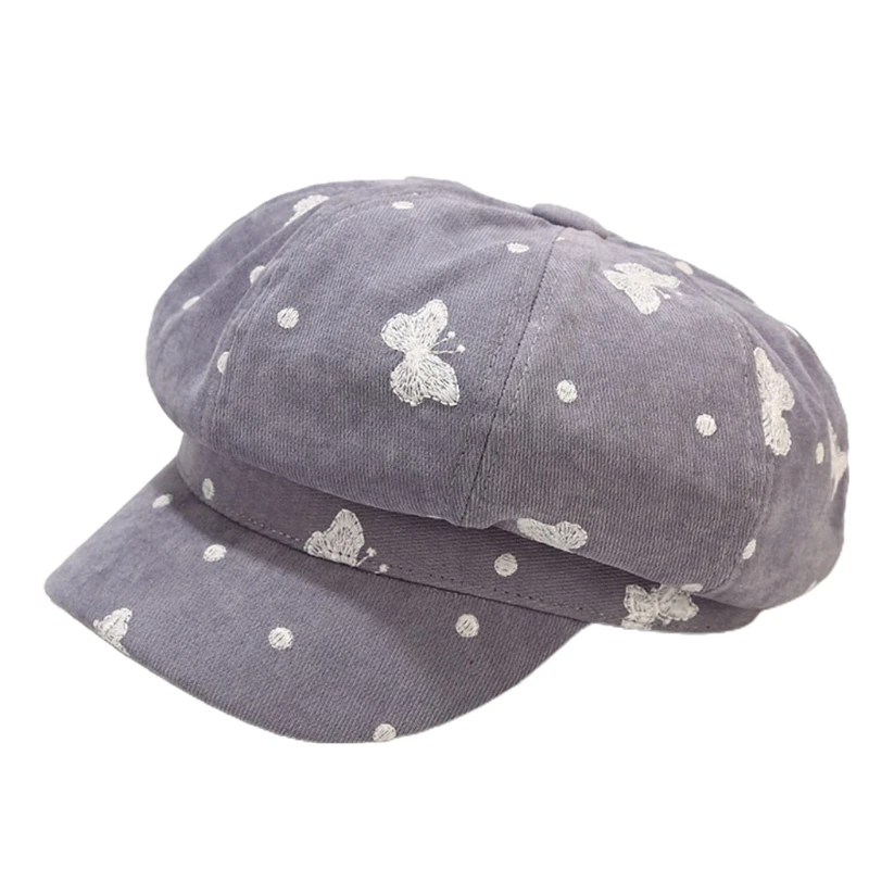 Cappello da Baseball ottagonale in velluto Vintage stile britannico da donna per berretto con visiera da pittore con ricamo a farfalla