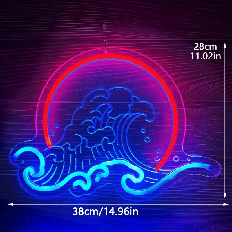 웨이브 월 네온 라이트 사인 일출 일몰 LED 네온 사인 USB 조광 가능 침실 파티 호텔 클럽 홈 벽 장식 생일 선물