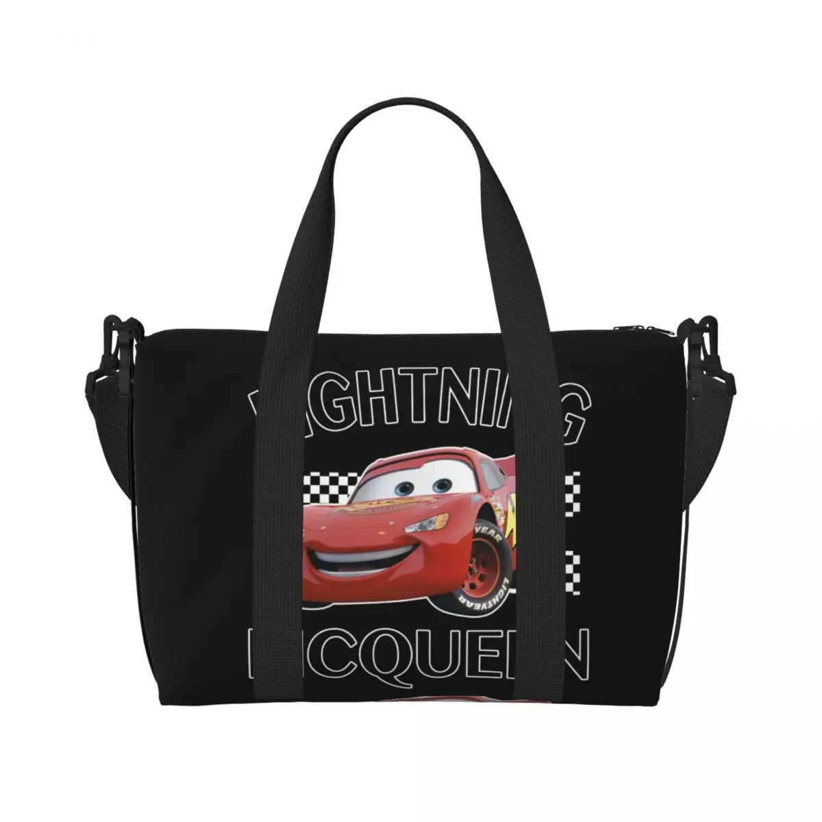 Custom Lightning McQueen Anime Beach Tote Bag Women Large Compartment Beach Gym Travel Bags