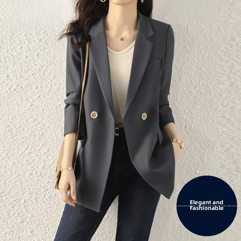 

Gray Casual Women's Suit Jacket Premium Design Spring Autumn New Style Versatile Top Button up Warm Polyester Commute Ready