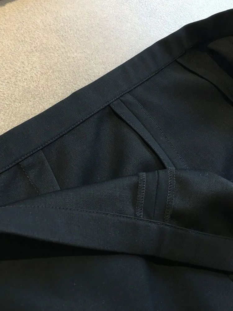 ارتفاع الخصر مستقيم الساق بلا واسعة الساق السراويل النسائية تصميم مميز عارضة السراويل تأثير التخسيس Faionable #3