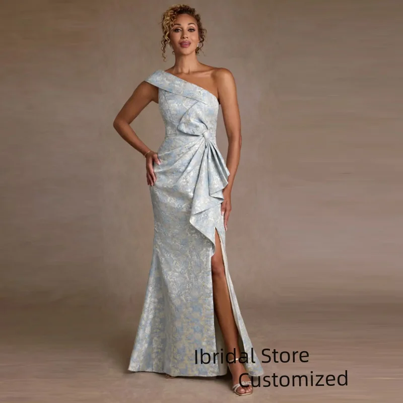

Customized Elegant One Shoulder Mother of the Bride Dresses Exquisite Side Slit Long Formal Prom Dress Occasion Dresses