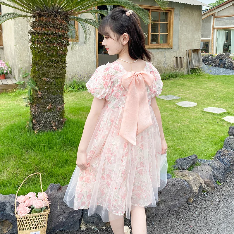 2024 new summer girl floral gauze dress designer design skin-friendly breathable foreign girl shopping party princess dress