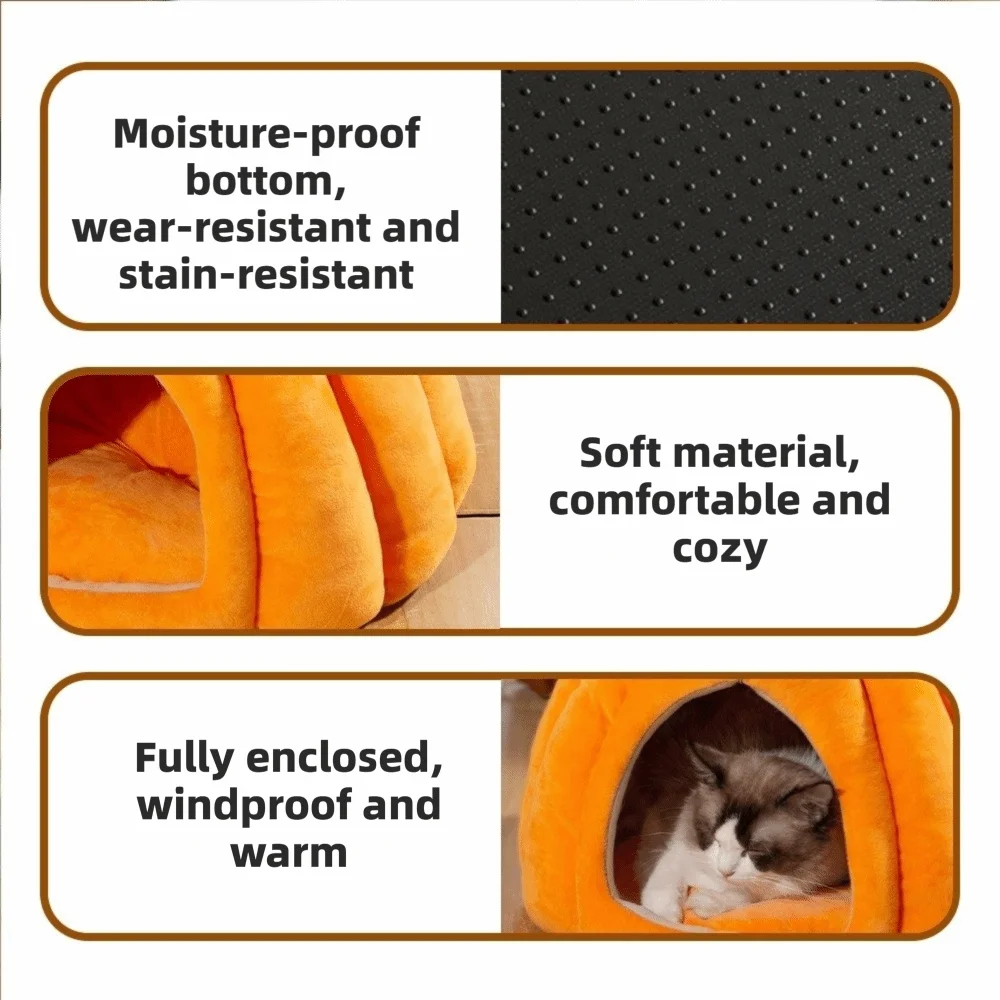 

Милый 3D-домик для питомцев в форме тыквы, с нескользящим дном, из мягкого ПП-хлопка, теплый, утолщенный, полузакрытый, для кошек и собак